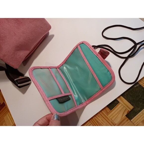 TRAVELON Pink Faux Suede Anti-Theft Crossbody Bag Purse & Wallet Many Pockets - Picture 5 of 12